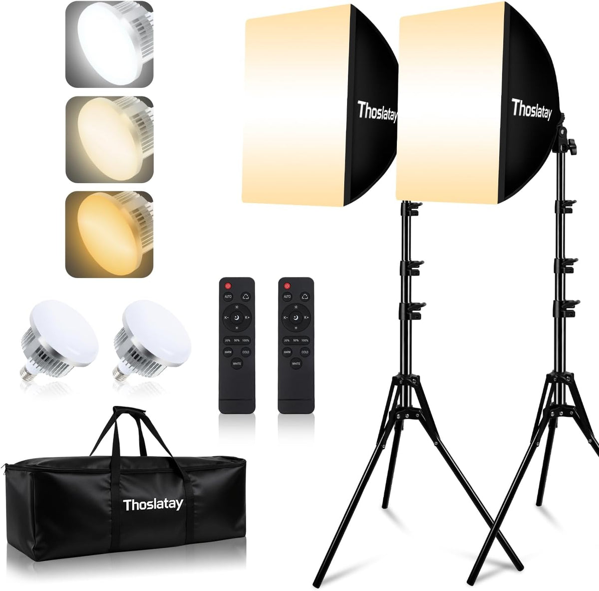 Softbox Lighting Kit 2pack,Thoslatay16x16in Soft Box Upgrade 85W 2700-6400K 100-240V LED Bulbs Professional