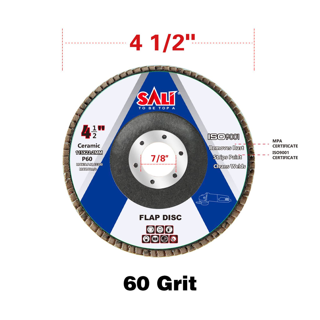 Sali 20 Pack Ceramic Flap Disc 60 Grit 4.5" x 7/8 Inch Sanding Disc Bevel Type #29 Premium and Industrial Grade Angle Grinder Grinding Wheel High Performance Edge Grinding