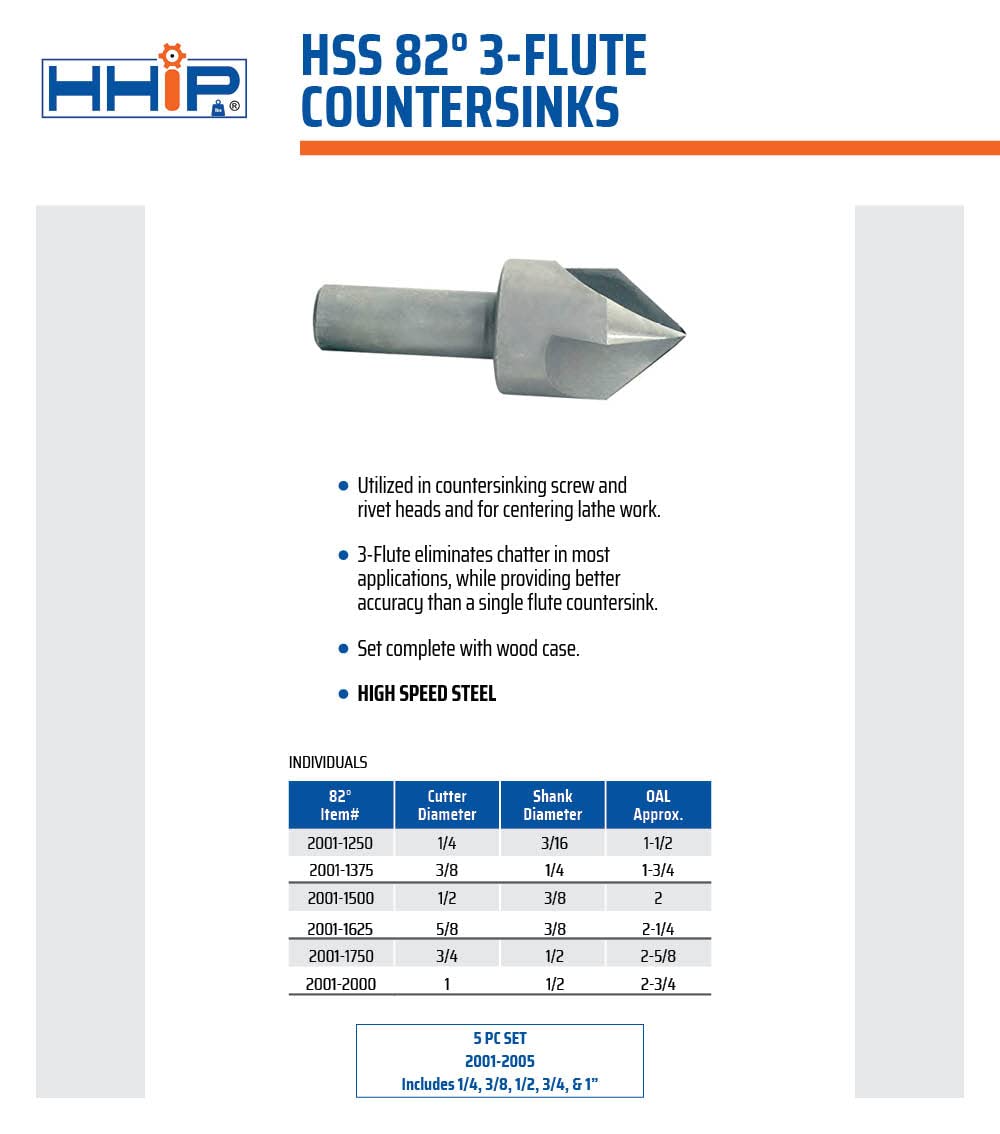 HHIP 2001-2000 1 Inch 82 Degree 3 Flute HSS Countersink