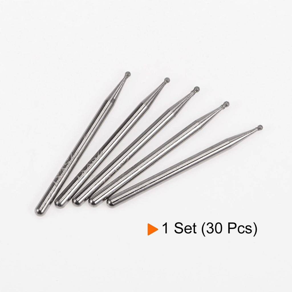 HARFINGTON 30pcs Diamond Grinding Burrs Carving Bits 1.5mm Ball Shape Head Mounted Point 1/8 Shank for Rotary Tool
