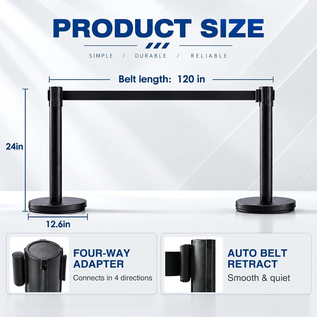 2 Pack 24" Stanchions Black, Low Profile Stanchions Crowd Control