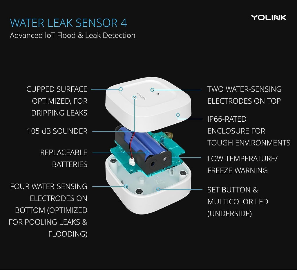 Smart Home Starter Kit: Hub & Water Leak Sensor 4 with 105dB Audio Alarm 3-Pack, SMS/Text, Email & Push