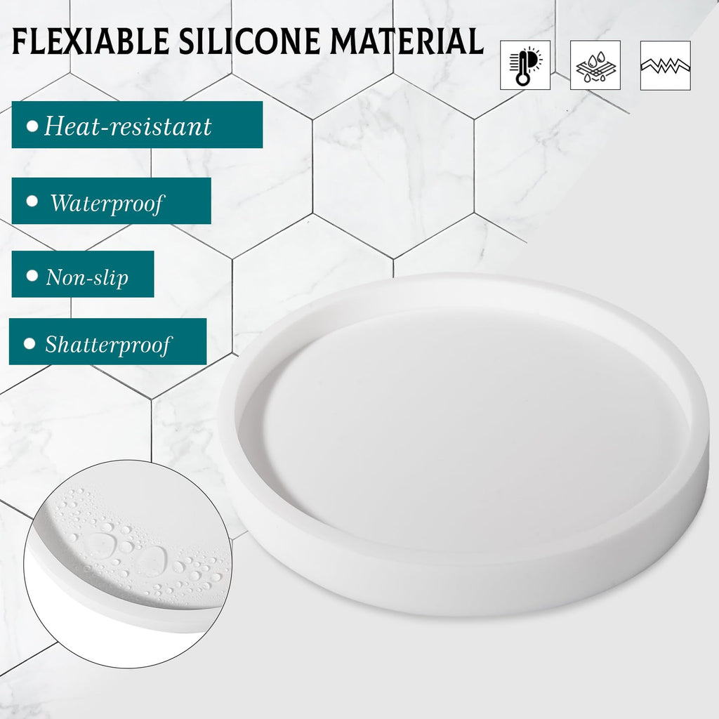 Silicone Bathroom Tray Coffee Table Decor Perfume Organizer, 12" White