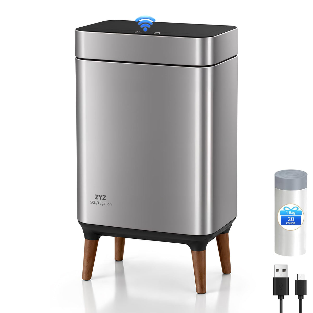 Kitchen Trash Can with Lid 13 Gallon, Automatic Touchless Sensor with Legs