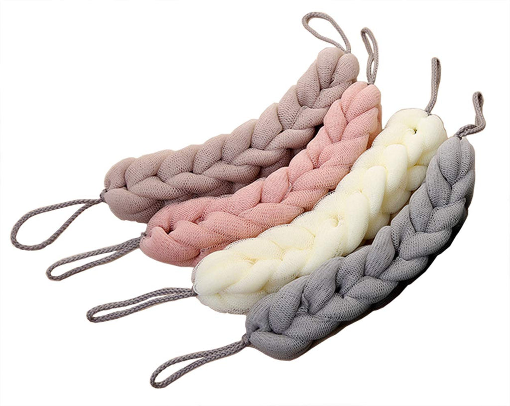 4 Packs Long Stretch Back Sponge with Rope Handles Back Scrubber Bath Shower Mesh Sponge Exfoliating Body Scrub