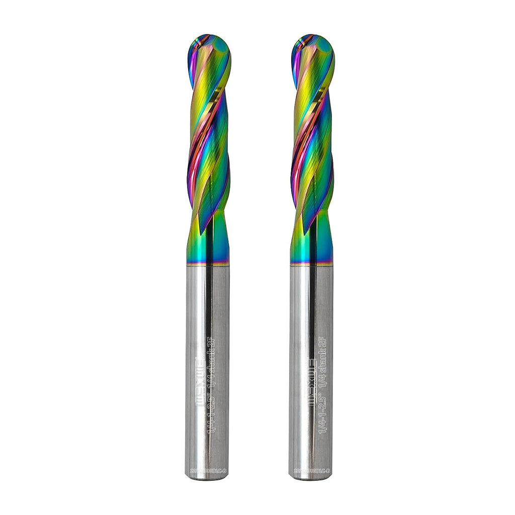 Tools Extra Long Ball Nose Carbide End Mill, DLC Coating, CNC Cutting Tools for Aluminum and Wood Cutting, 3D Carving & Engraving. 2 Flute Router Bits，1/4 Shank (1/4-2.5" 2pcs)