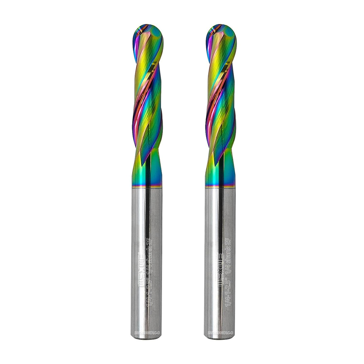 Tools Extra Long Ball Nose Carbide End Mill, DLC Coating, CNC Cutting Tools for Aluminum and Wood Cutting, 3D Carving & Engraving. 2 Flute Router Bits，1/4 Shank (1/4-2.5" 2pcs)