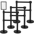 6 Pcs Crowd Control Stanchions Set Stainless Steel Barrier Post with Dual Retractable Belt 9.8 ft and 1 Sign Holder
