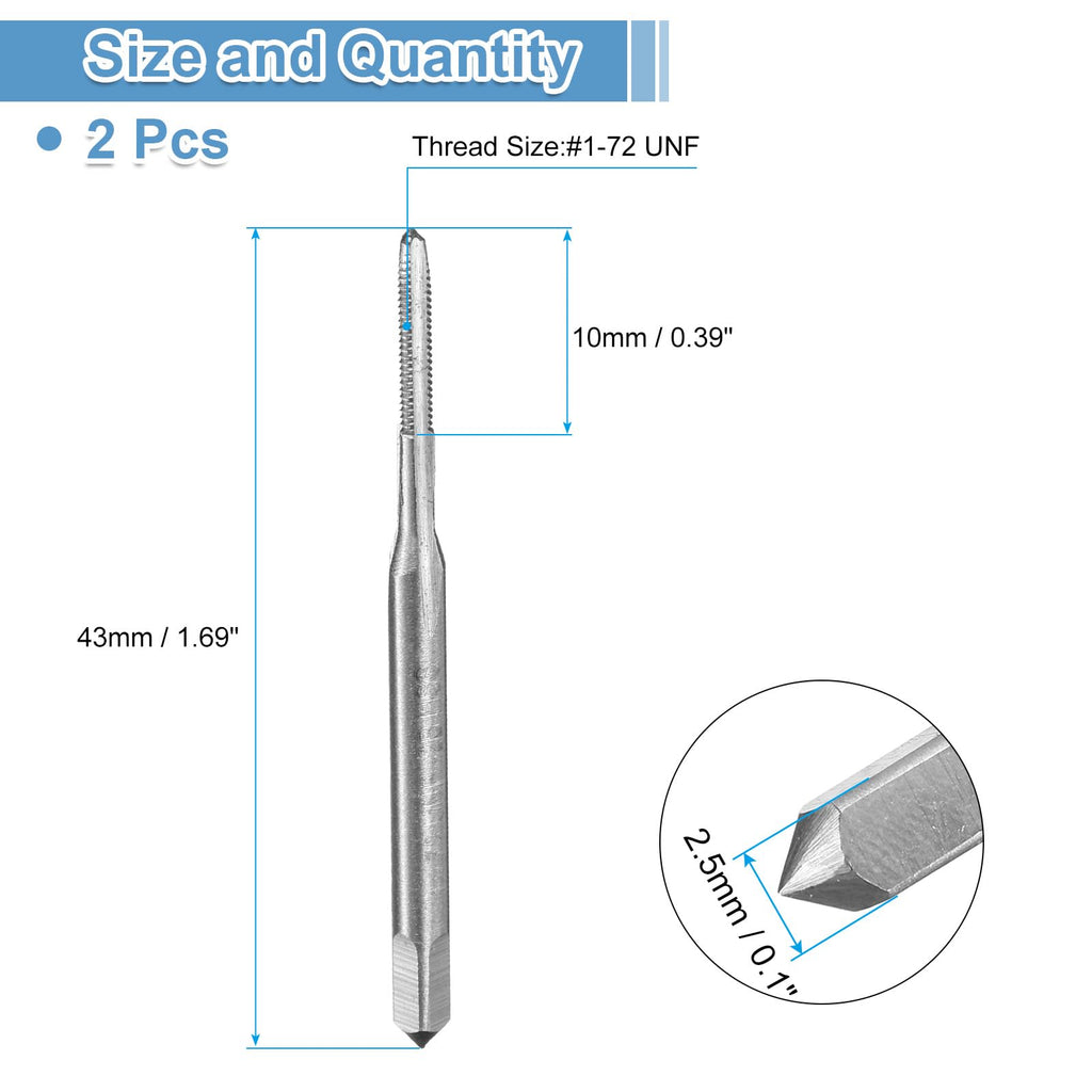 uxcell 2pcs Hand Bottom Tap #1-72 UNF 2B Thread Bottoming Style Threading Taps High Speed Steel HSS6542 Straight Flutes Screw Tapping Tool