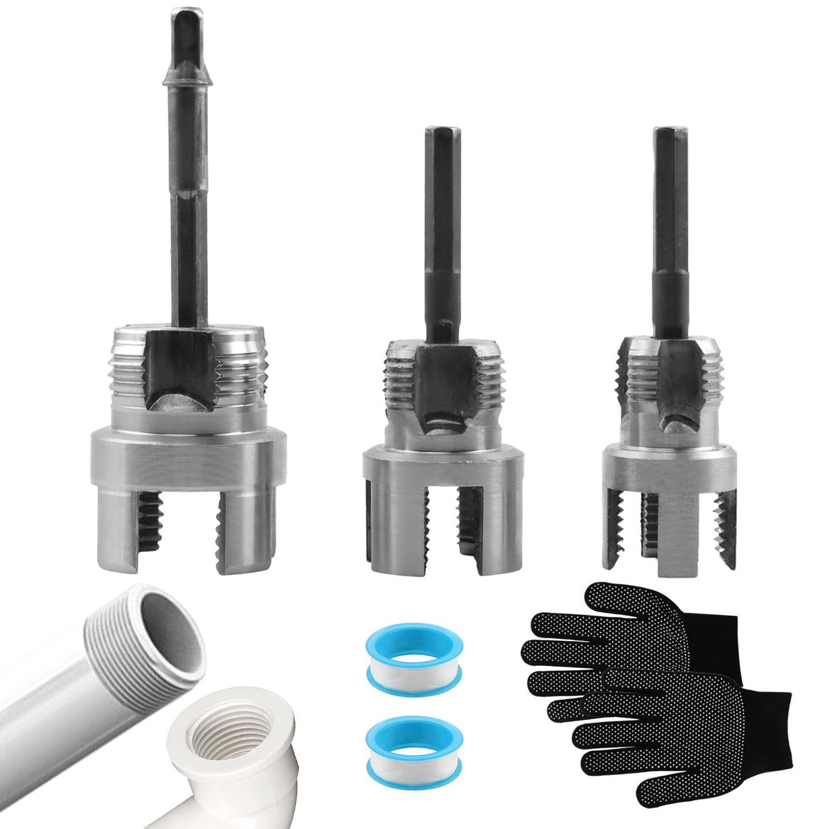 Mellisore 3-Pack PVC Pipe Threader Kit, Internal & External Threading Tool