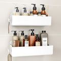 Shower Caddy 2-Pack, No-Drill Adhesive Shelves with 4 Hooks for Bathroom, Rustproof ABS Plastic Storage Organizer