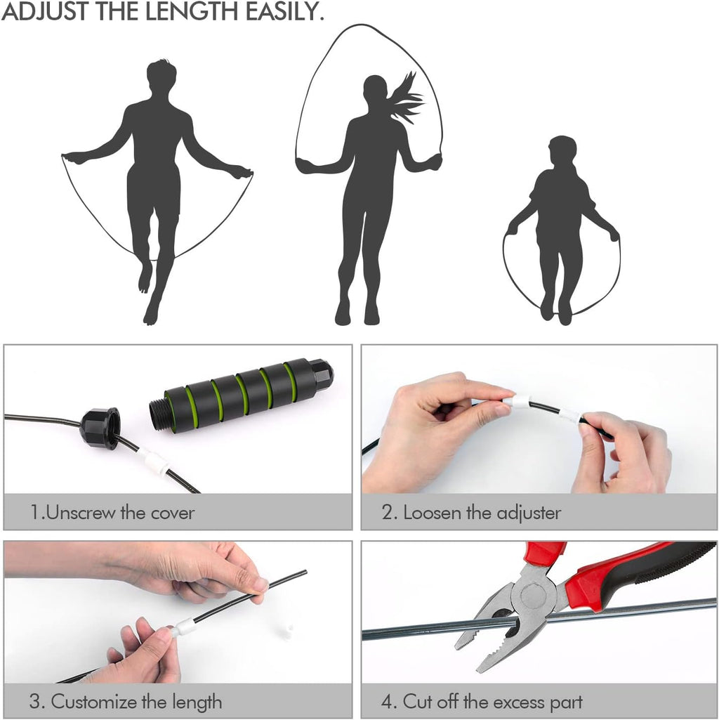 Jump Rope, Tangle-Free Rapid Speed Jumping Rope Cable with Ball Bearings for Women, Men, and Kids, Adjustable Steel