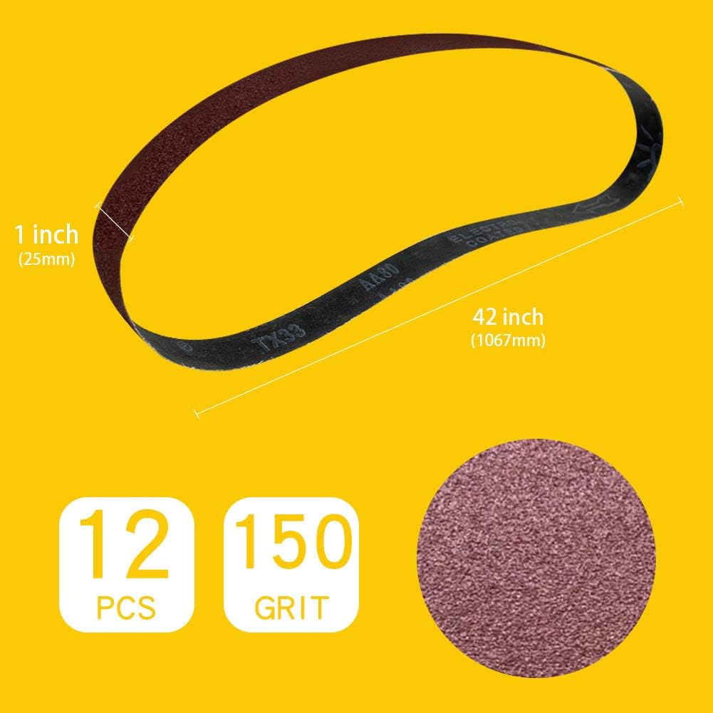 1 x 42 Inch 150 Grit Sanding Belt | Premium Aluminum Oxide Sanding Belt | Premium Sander Sandpaper – 12 Pack