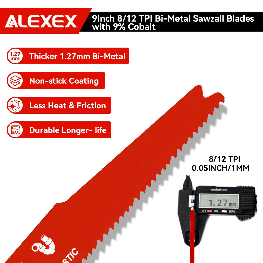 10 Pack 9Inch 8/12 TPI Reciprocating Saw Blades for Nail-Embedded Wood Demolition, Bi-Metal Blades for General Purpose Cuts, Wood Cutting, Metal and PVC Pallets, Compatible with Diablo Sawzall Blades