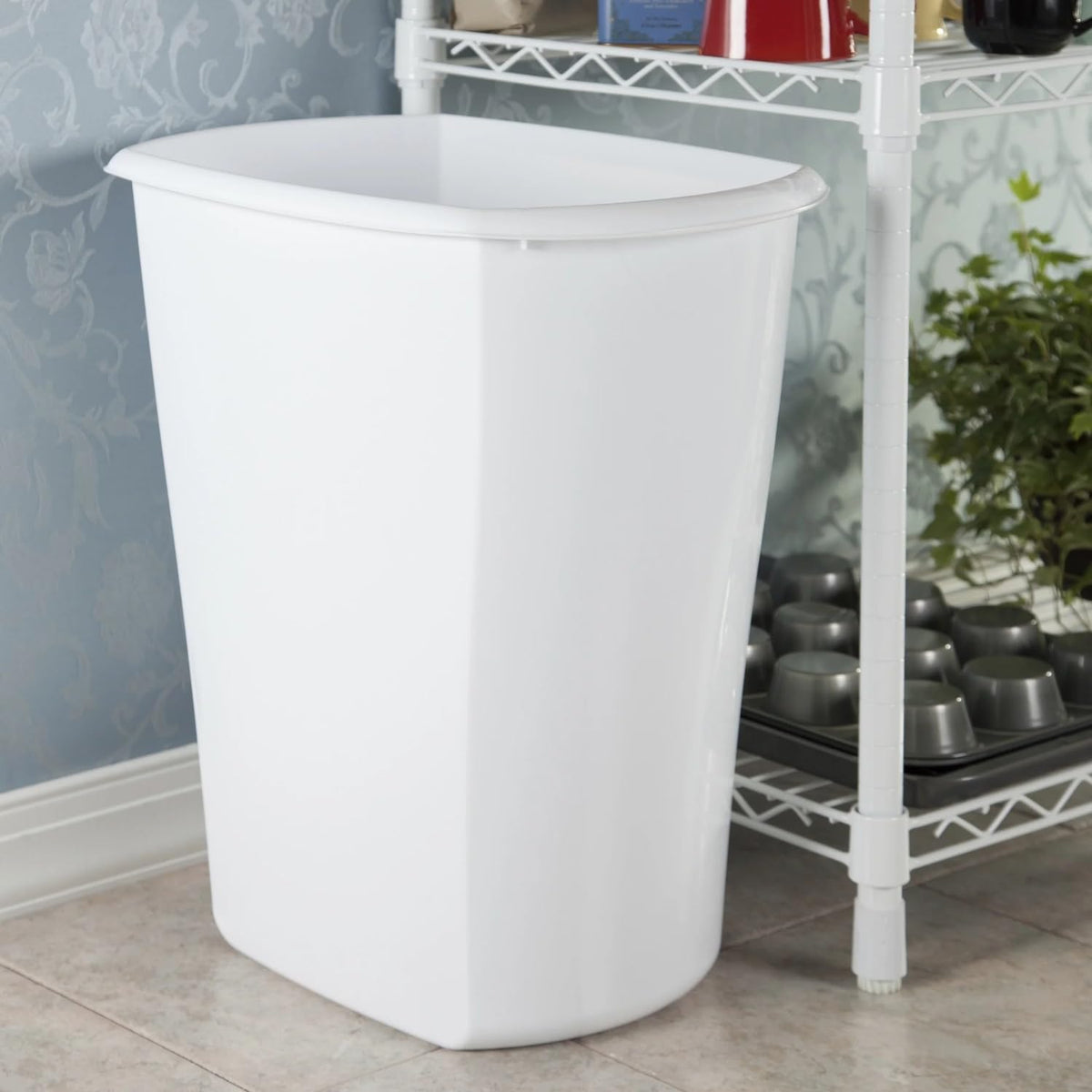 Large Kitchen Trash Can, 10 Gallon Plastic Garbage Bin with No Lid, White