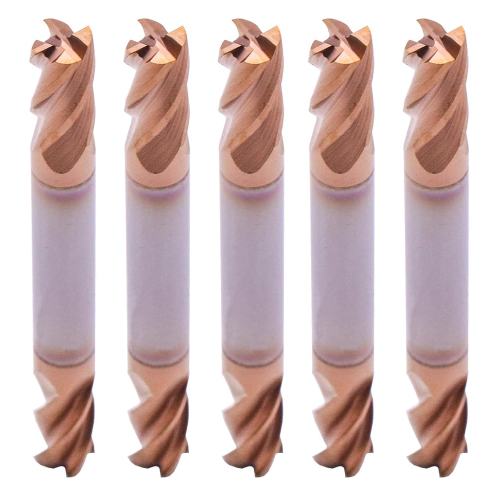 5 Pack 1/4" 4 Flute Double End Solid Carbide Square End Mills, TiSiN Coated