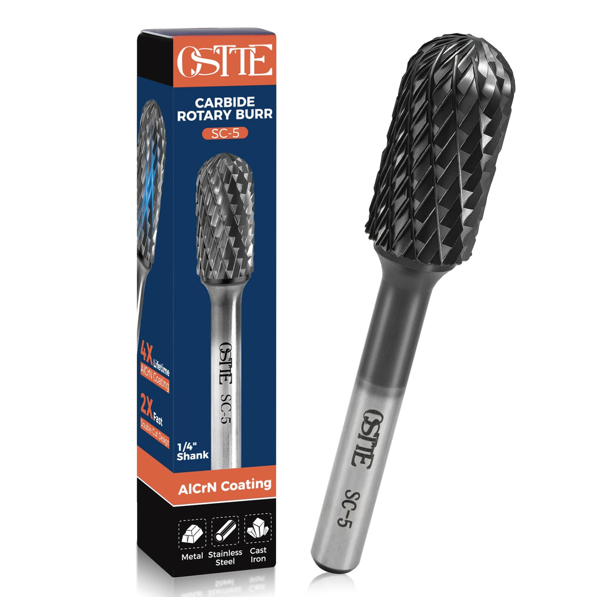 1Pcs AlCrN Carbide Burr (Pro), Double Cut for Hard Metal Working, SC-5