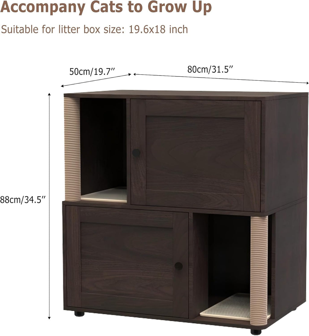 Double Cat Litter Box Enclosure Furniture Walnut Cat Litter Cabinet