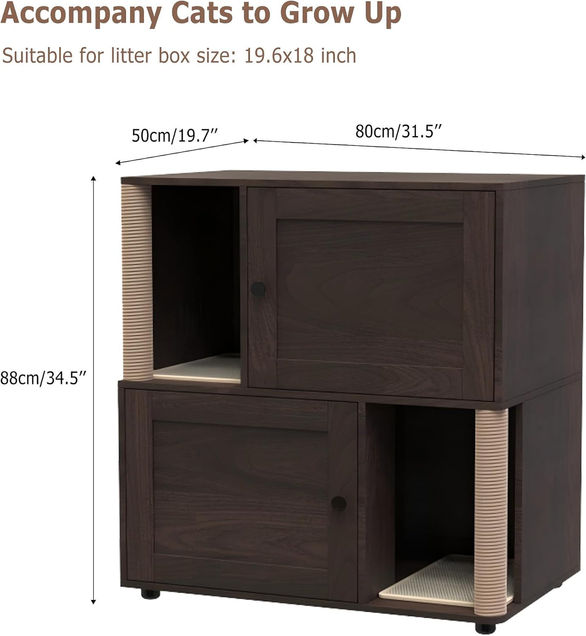 Double Cat Litter Box Enclosure Furniture Walnut Cat Litter Cabinet