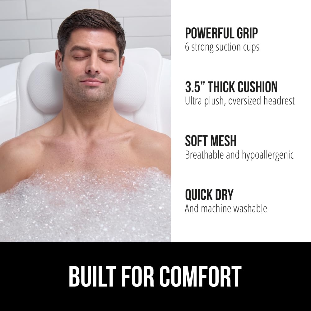 Bath Pillow for Tub, 6 Strong Suction Cups, 4D Mesh, White