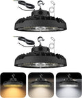 JCE UFO LED High Bay Light, Selectable 100W/120W/150W, 5000K, 21750LM 90 Degree Warehouse High Bay LED Shop Lights, Commercial Round Industrial Garage Gym Workshop Factory Interior(2 Pack)