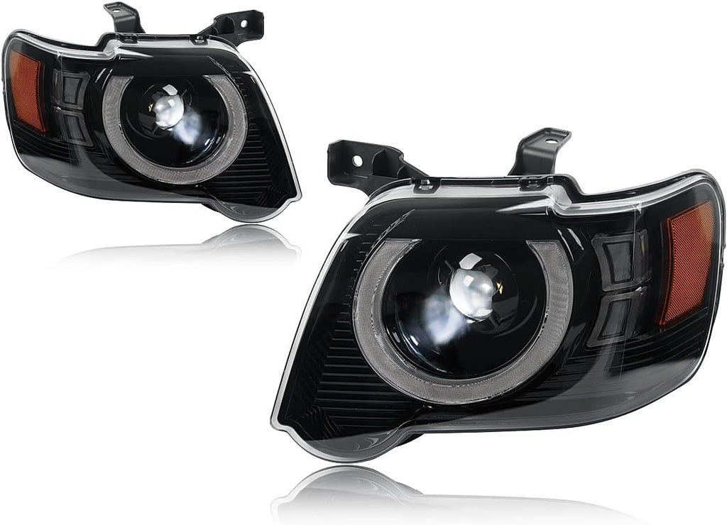 Pair Black Halo Projector Headlights Fit 2006-2010 Ford Explorer
