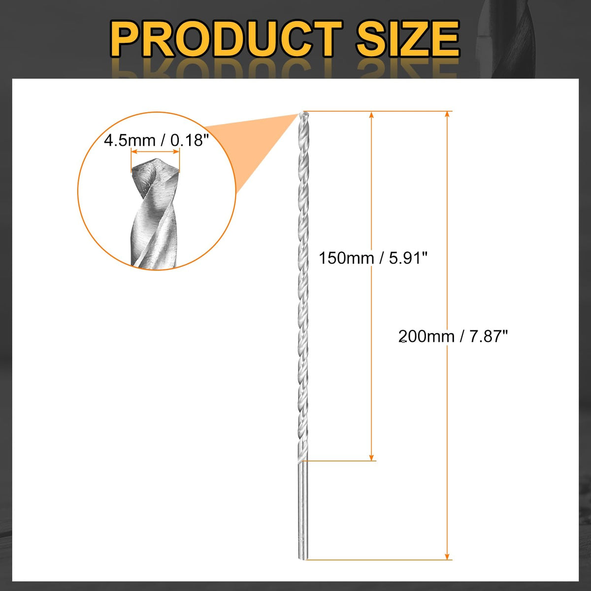 HARFINGTON 2pcs Twist Drill Bit 4.5mm Dia 200mm (7.87") Extra Long High-Speed Steel Spiral Jobber Drill Bits Fully Ground Drilling Tools for Wood Plastic Aluminum Thin Metal Sheet
