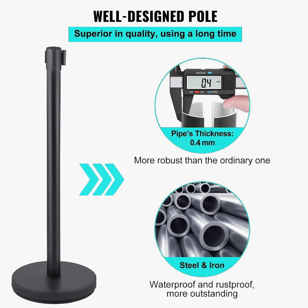 Crowd Control Stanchion Set Crowd Control Barriers with Retractable Belts 6.5Ft, 36 Inches Height, 2 Packs, Black