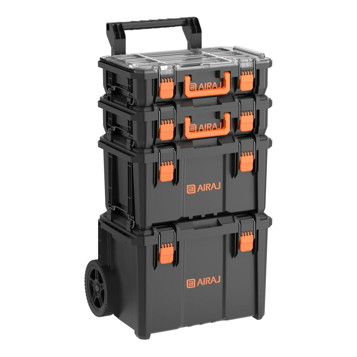 4 Tier Rolling Tool Box Heavy Duty, Stackable Tool Box with Wheels