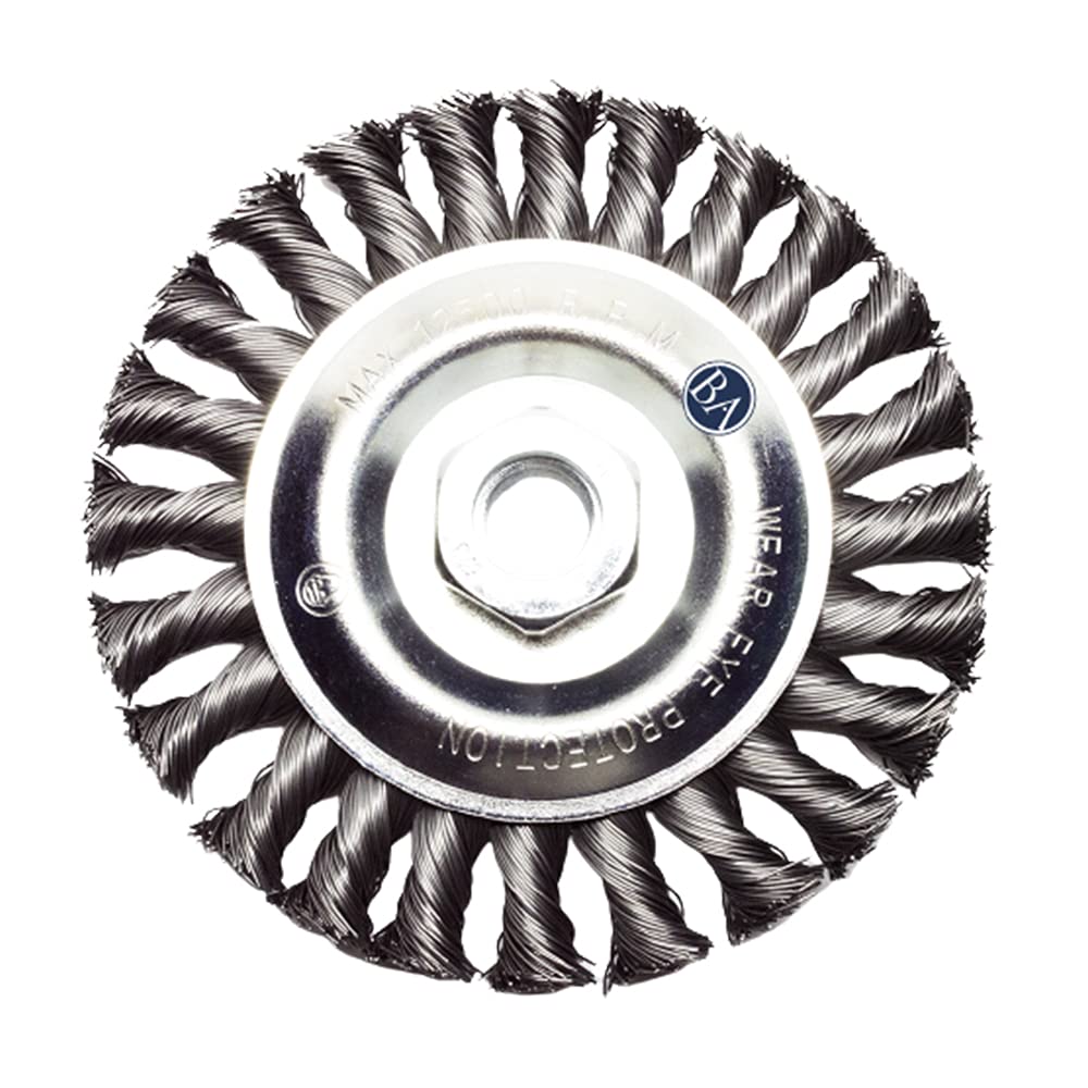 Benchmark Abrasives 5" Standard Twist Knot Abrasive Wire Wheel for Angle Grinder with 5/8"-11 Thread, Cleaning Narrow Holes, Drill, Deburring Grinding Wheels Wire Wheel Attachment - Carbon Steel