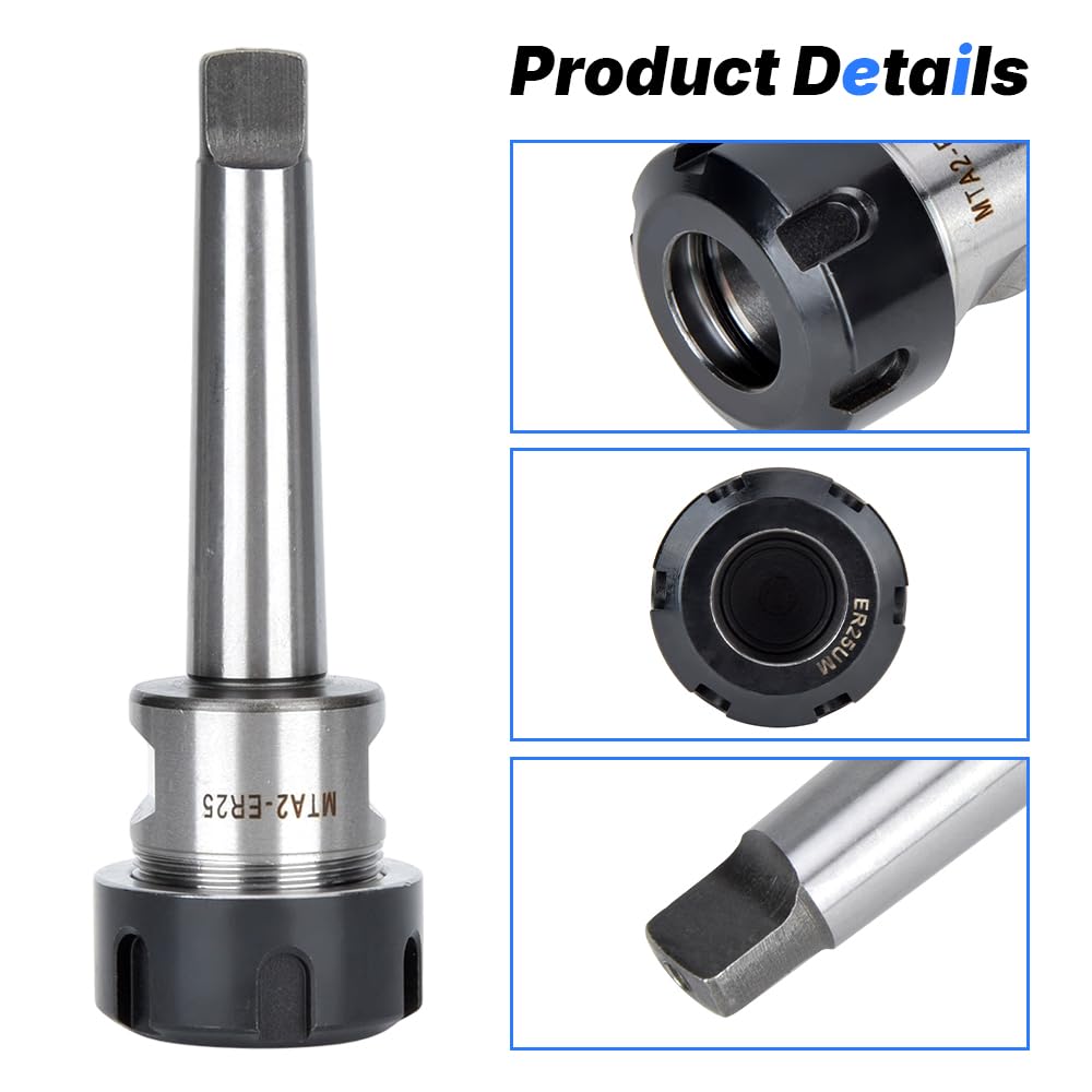 Collet Chuck Holder, MTA2-ER25 High Speed Steel Morse Taper Shank Chuck 1-16mm Clamping Range for Drilling Machine CNC Milling Lathe and Precision working