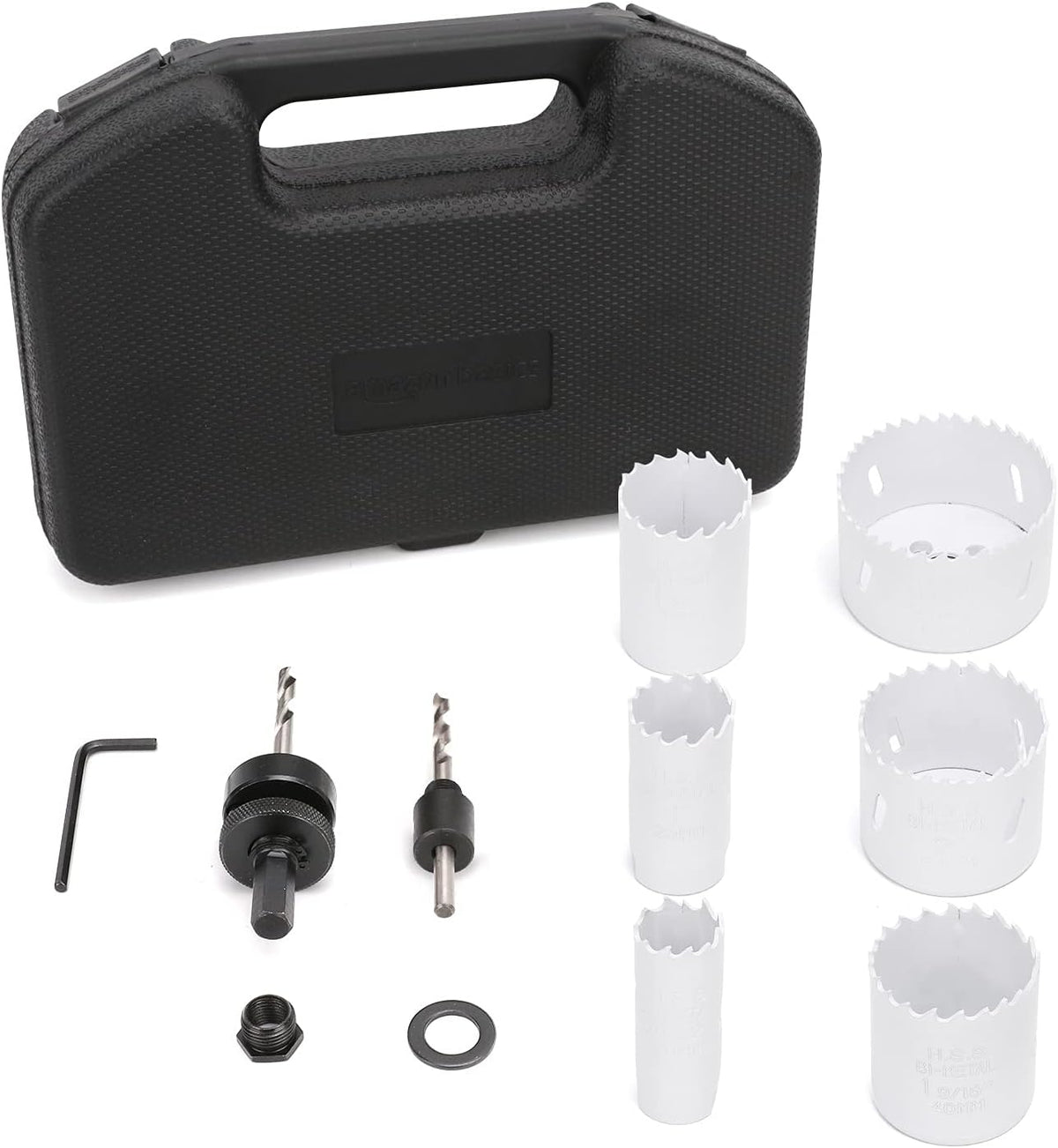 Amazon Basics 9-Piece Bi-Metal High Speed Steel Hole Saw Kit for Cutting Holes in Metal, Plastic, Plasterboard with Carrying Case, 25/32" to 2-11/16", Black