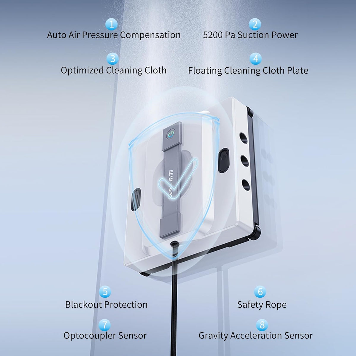 Window Cleaning Robot CEYEE W1, Dual 3-Nozzles Spray, 6 Cleaning Modes