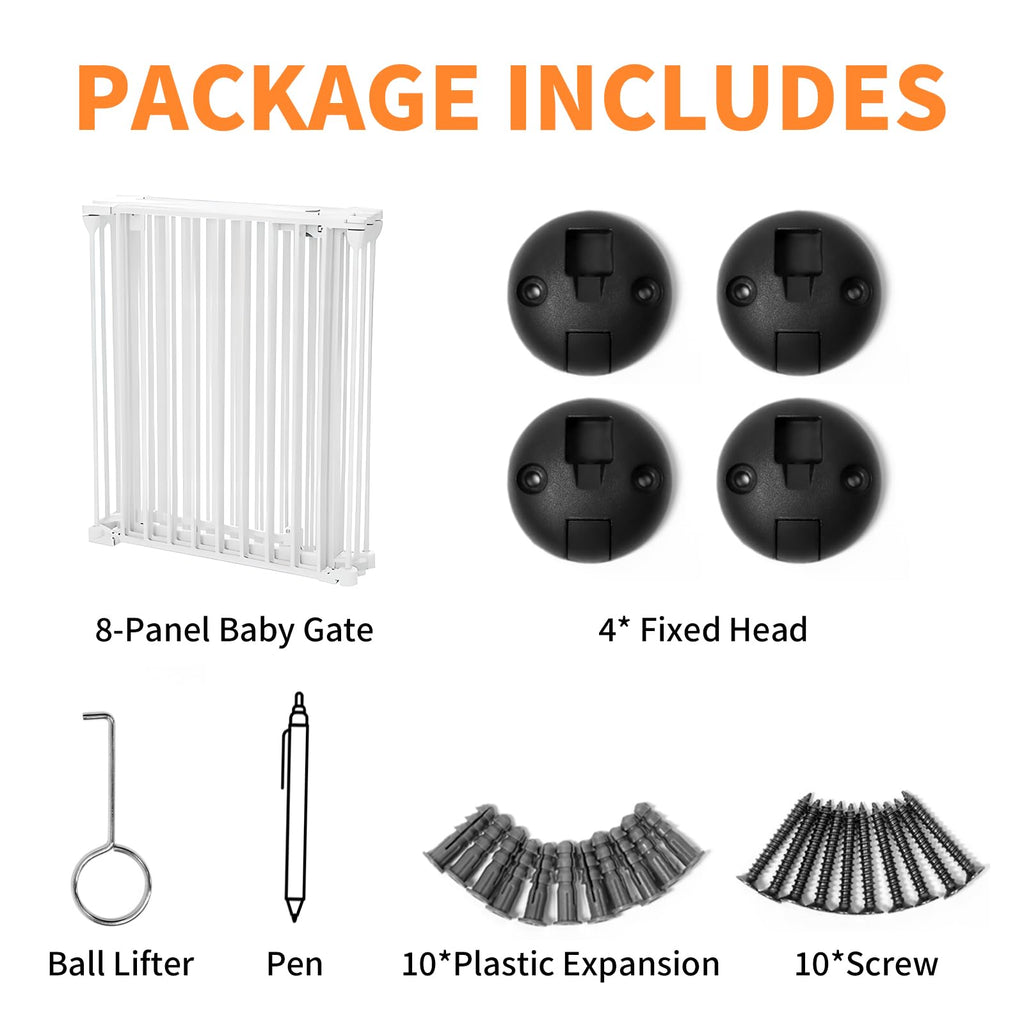 199" Extra-Wide Adjustable Hardware/Pressure-Mounted Pet & Child Safety Gate with Auto-Close Walk-Through Door for Stairs, Hallways & Wide Doorways