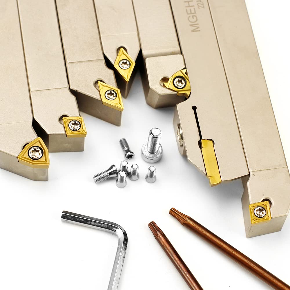 OSCARBIDE 1/2" Shank Nickel Plated 7-Piece Indexable Lathe Tool Holder Set