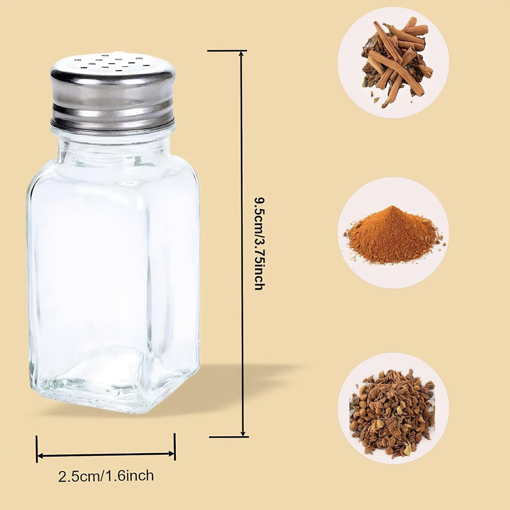 16 Pack Clear Salt and Pepper Shakers Glass Set, Retro Style Glass Spice Shakers with Stainless Tops