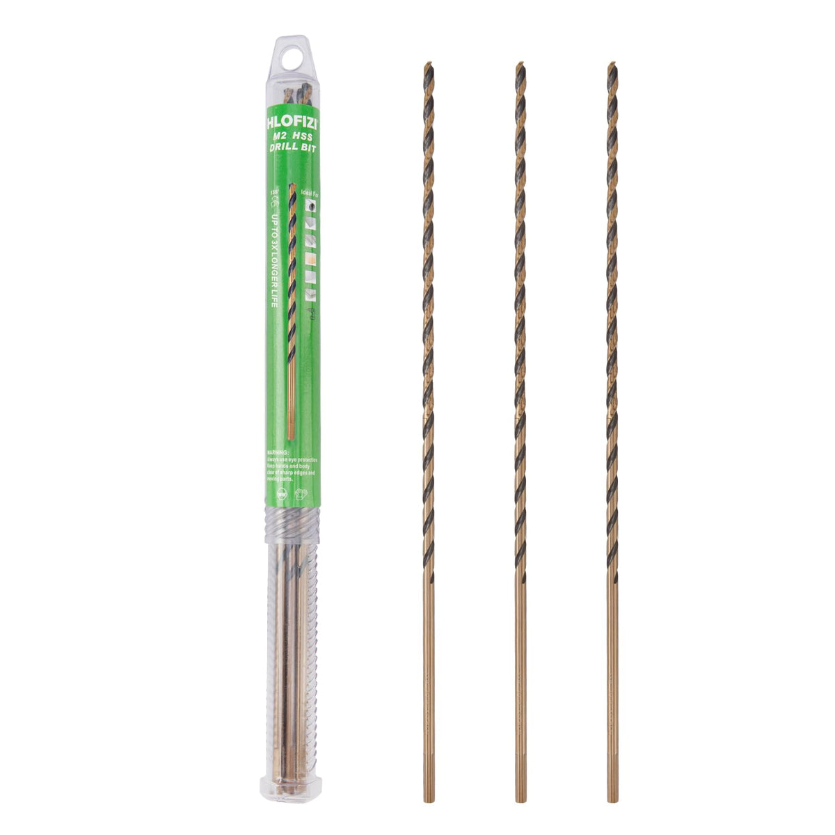 HLOFIZI 1/8 x 12 Inch Long Drill Bit (3 Pack) M2 High Speed Steel Drilling for Wood and Metal, with 8-1/2 Inch Flute