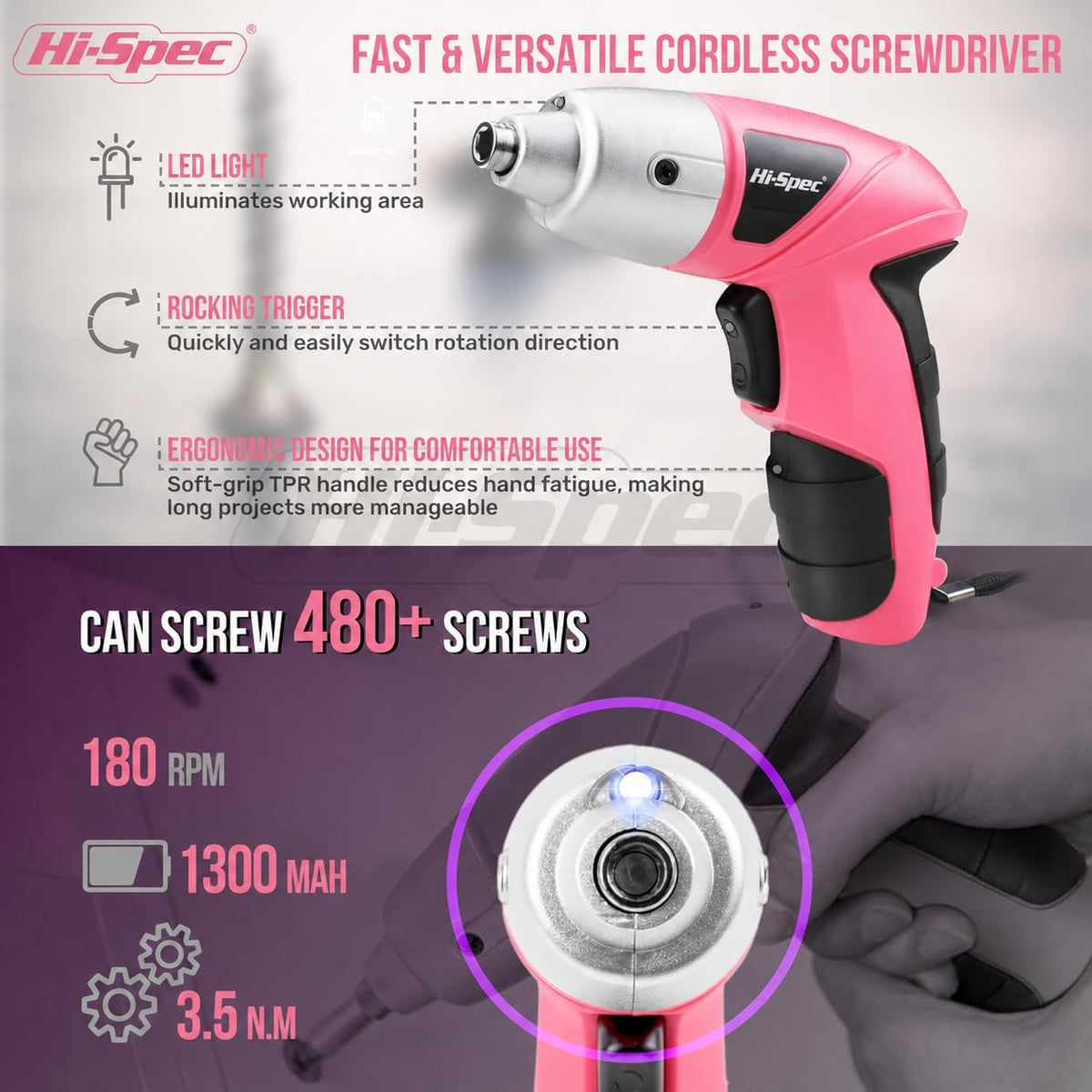 Cordless Electric Screwdriver, Power Screw Driver Set with Pink Compact Tool Kit for Small Repair and Maintenance