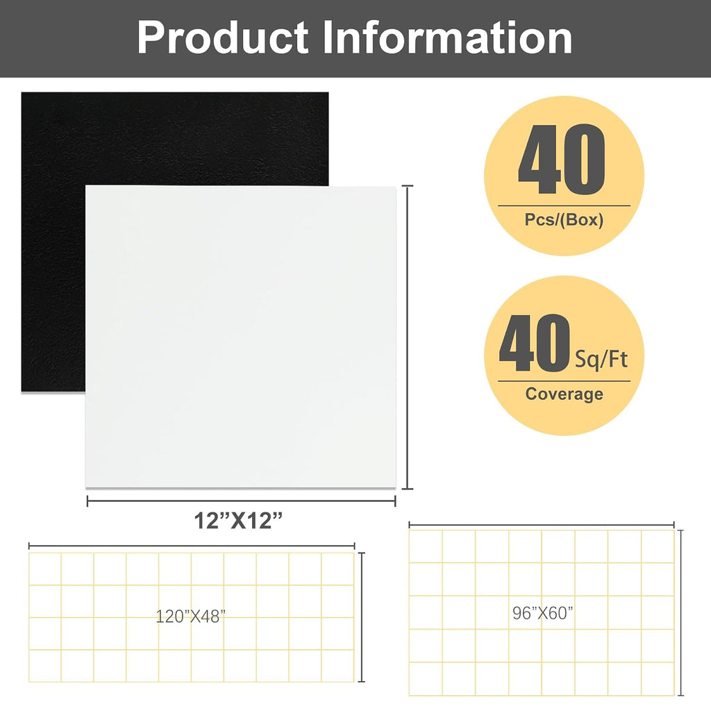 40-Pack Black and White Checkered Peel and Stick Floor Tiles, 12 x 12 Inch