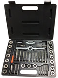 Drill America 40 Piece Carbon Steel Tap and Die Set with Hex Dies (#4 - 1/2 " NC and NF), DWT Series