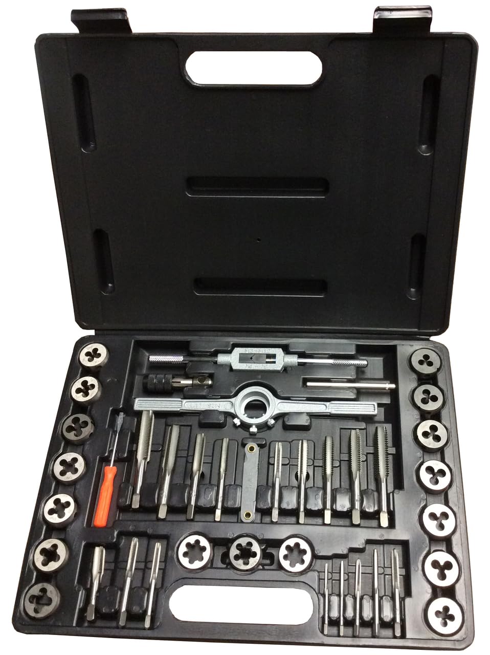 Drill America 40 Piece Carbon Steel Tap and Die Set with Hex Dies (#4 - 1/2 " NC and NF), DWT Series