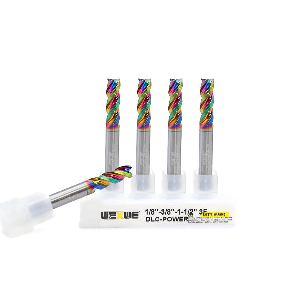 WEXWE Tools Carbide End Mills,DLC Coating CNC Mill Bits for Aluminum, Composite Materials, 3 Flute, 1/8 Shank(.125(1/8)", 5pcs)