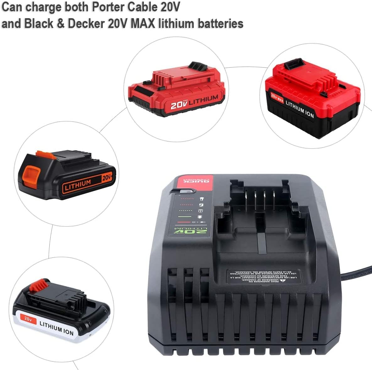 PCC692L 20V MAX Lithium Battery Charger Compatible with Porter-Cable Battery PCC685L PCC680L PCC681L PCC682L Black Decker LCS1620 20V Lithium Battery LBXR20 LBX4020