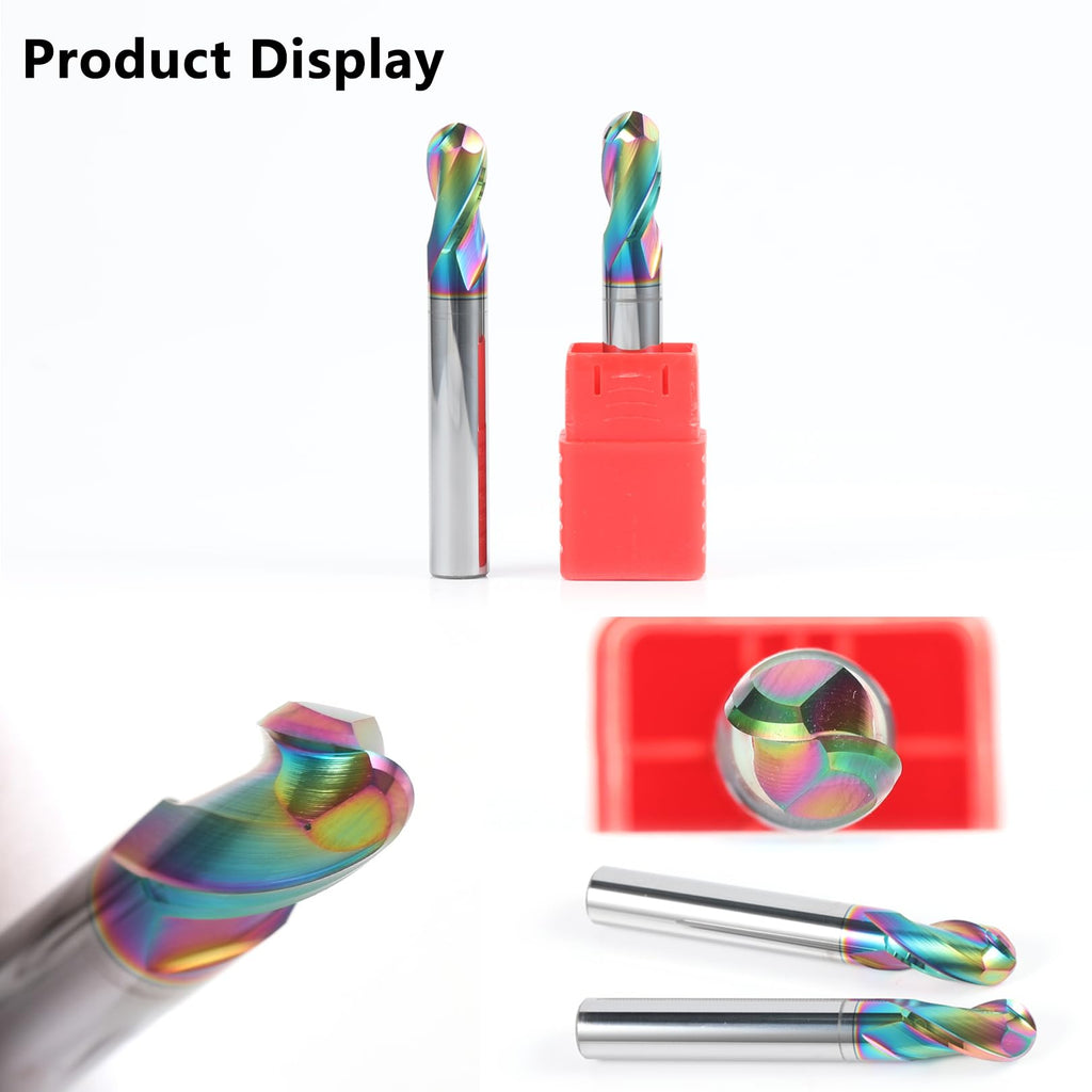 AYCHOLIZ 3PCS 3/8" 2 Flute Ball Nose End Mill Set for Aluminum, DLC Coated