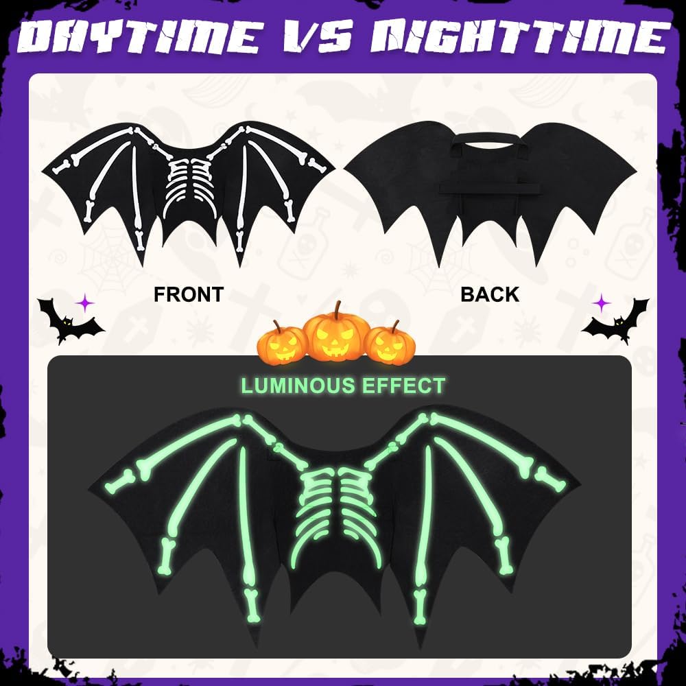 Halloween Dog Costume Glow in The Dark Black Bat Wings Adjustable L XL Dogs