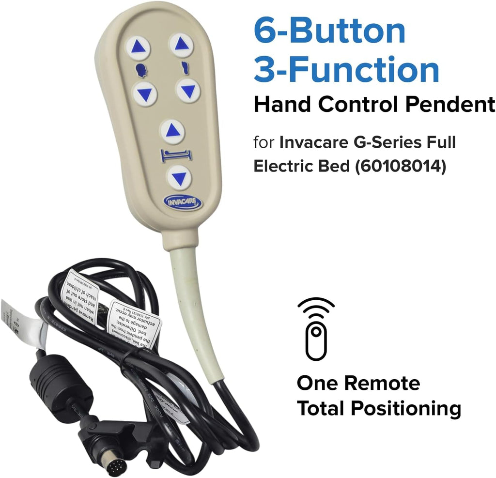 6-Button 3-Function Hand Control Pendant Compatible with Invacare G-Series Full Electric Bed (60108014)