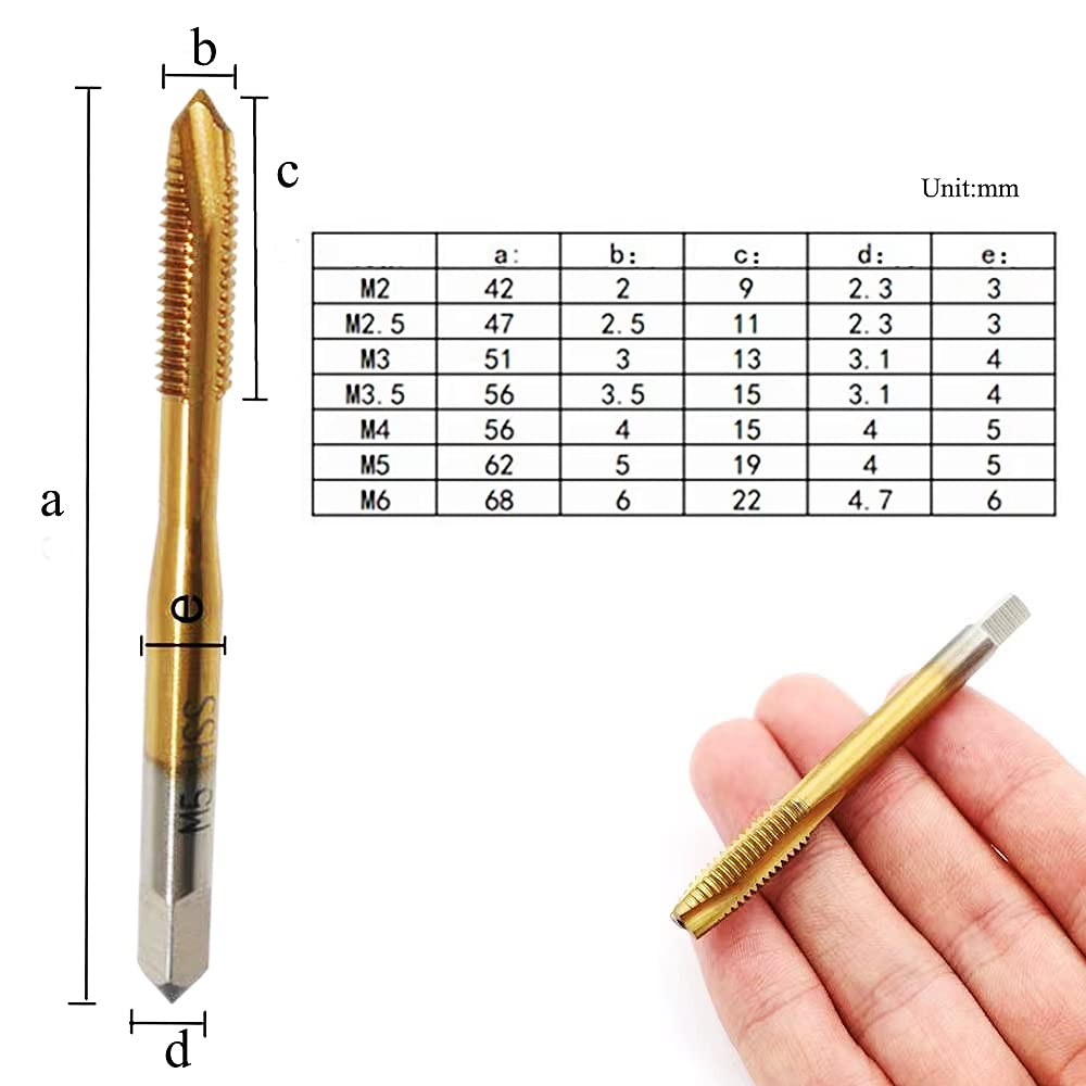 Machine Tap 7 PCS HSS6542 Spiral Point Titanium Coated Tap Machine Screw Thread Metric Tap Set Drill and Tap Set Thread Tapping Tool M2 M2.5 M3 M3.5 M4 M5 M6