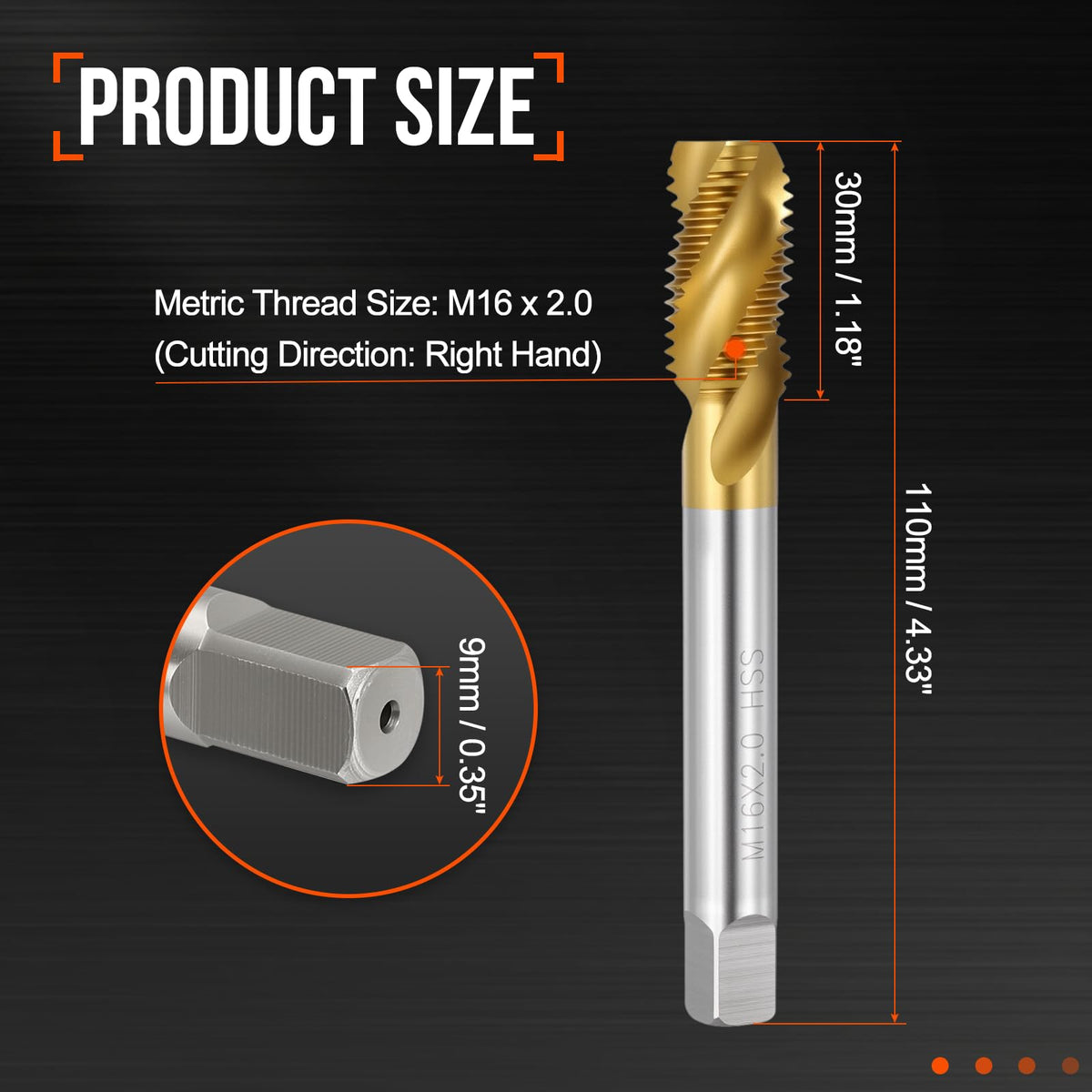 Workkyma M16 x 2.0 Spiral Flute Thread Tap M2 High Speed Steel Titanium