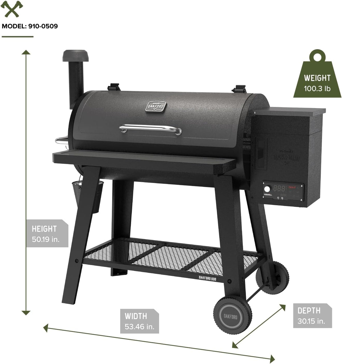 Oakford 930 Wood Pellet Smoker Grill with I-Site View Indicator & Smart App