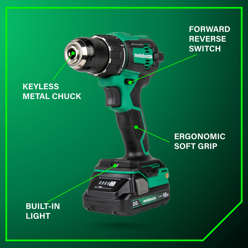 Metabo HPT 18V MultiVolt Cordless Brushless Driver Drill Kit, DS18DEX
